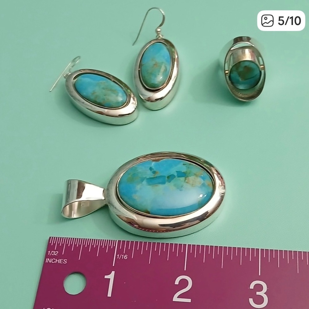 Sterling Silver reversible Turquoise and Lapis Jewelry Set - Picture 7 of 7